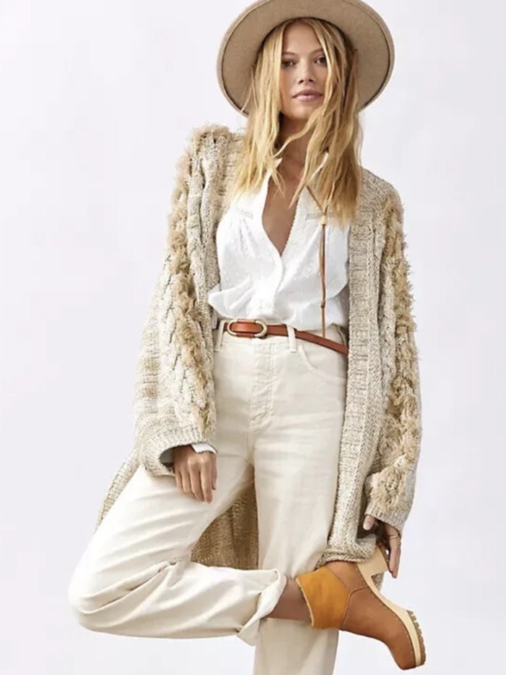 Anthropologie Amanza Fringe Sleeve Cable Knit Open Front Cardigan One Size (NWOT